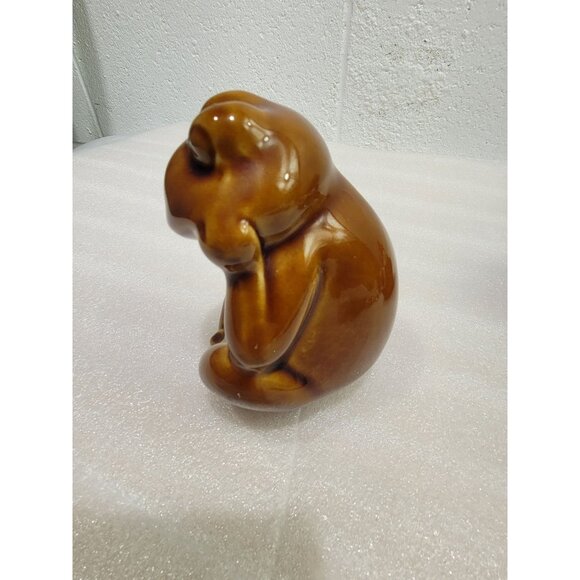 Vintage Ceramic Frogs 3 Brown Glaze Relaxing Figurines Shelf Sitter Table Decor - Picture 6 of 10